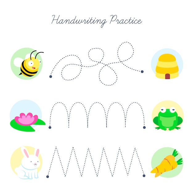 Бесплатное векторное изображение Практика почерка с разными элементами