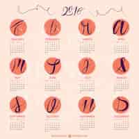 Vettore gratuito scritto a mano 2016 del calendario