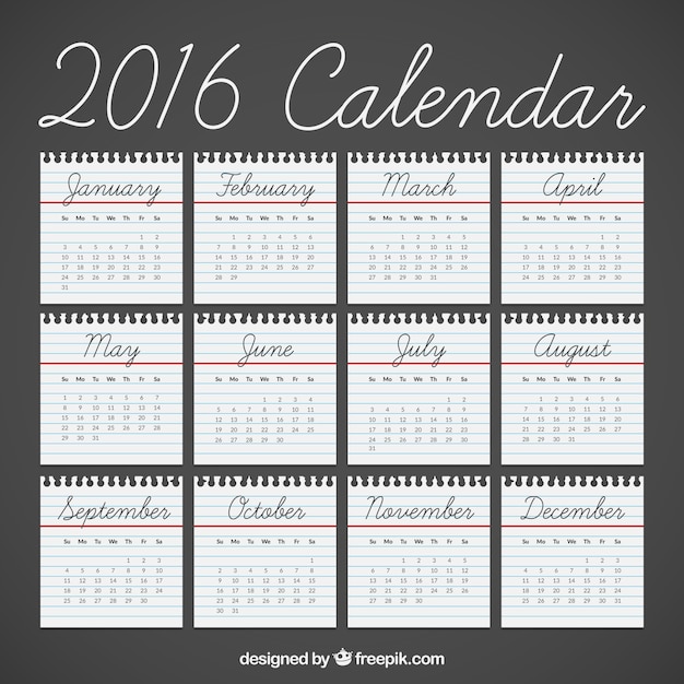 Free vector handwritten 2016 calendar