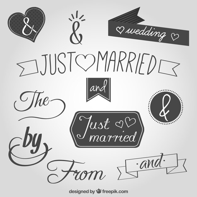 Handwritten essential wedding words and ampersand symbol