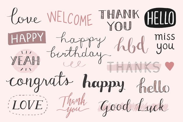 Handwritten greetings typography set