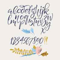 Free vector handwritten script font. brush font. uppercase, numbers, punctuation