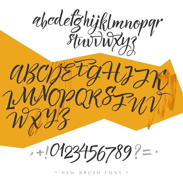 手書きのスクリプトフォント。ブラシフォント。大文字、数字、句読点