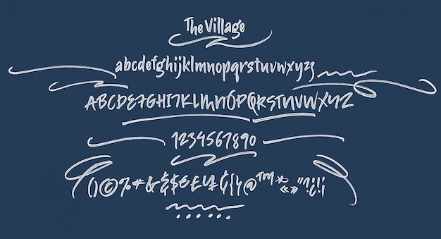 Бесплатное векторное изображение Рукописный шрифт сценария. шрифт кисти. верхний регистр, цифры, знаки препинания