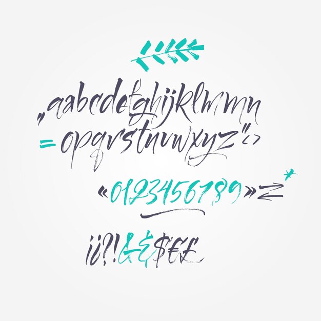 手書きのスクリプトフォント。ブラシフォント。大文字、数字、句読点