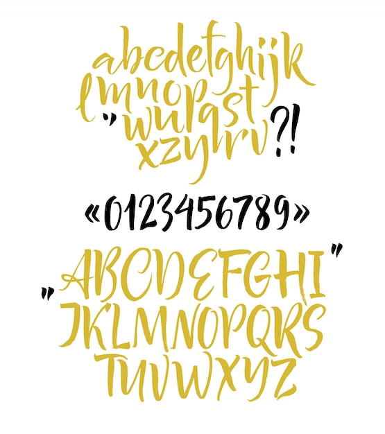 Free vector handwritten script font. brush font. uppercase, numbers, punctuation