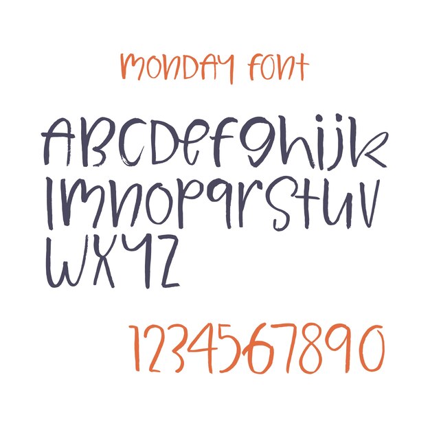 필기 스크립트 글꼴 브러시 글꼴. 대문자, 숫자, 문장 부호