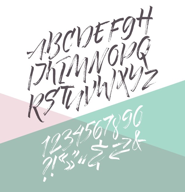 handwritten script font. brush font. uppercase, numbers, punctuation