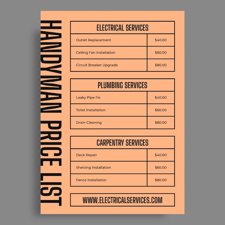 Free Vector handyman price list template design