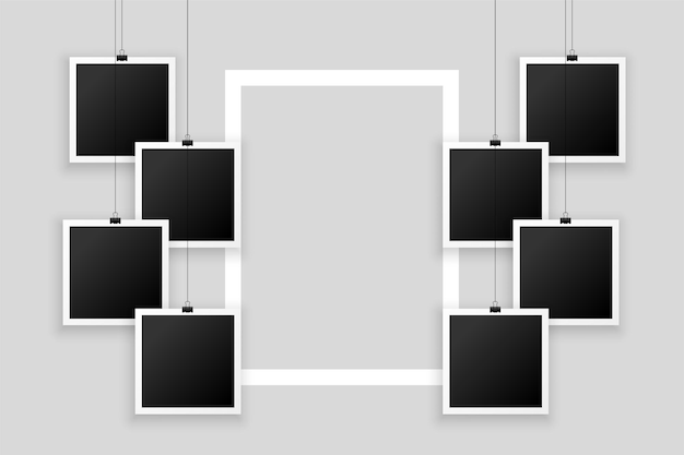 무료 벡터 텍스트 공간이 있는 빈 사진 프레임 걸기