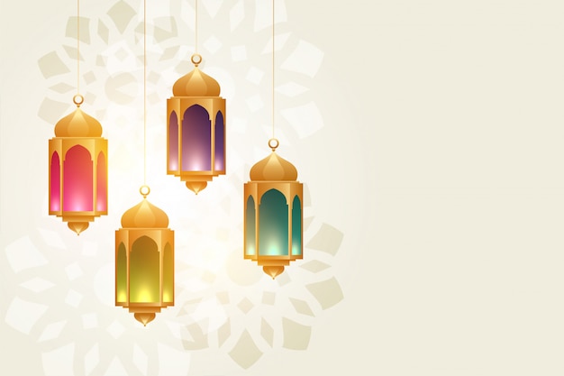 Hanging colorful eid festival lamps beautiful background