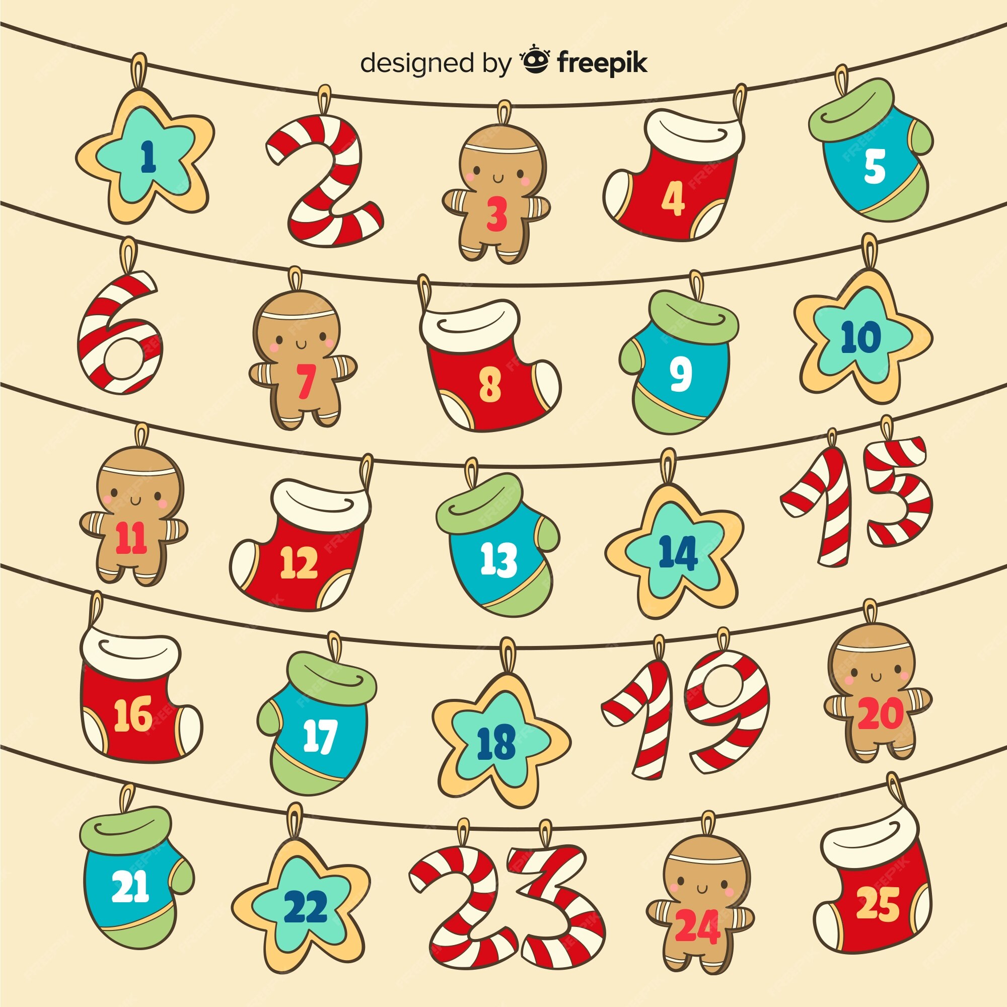 Free Vector Hanging elements advent calendar