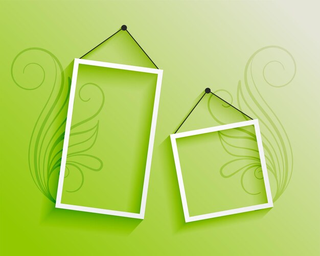 Hanging frames with floral design on green background