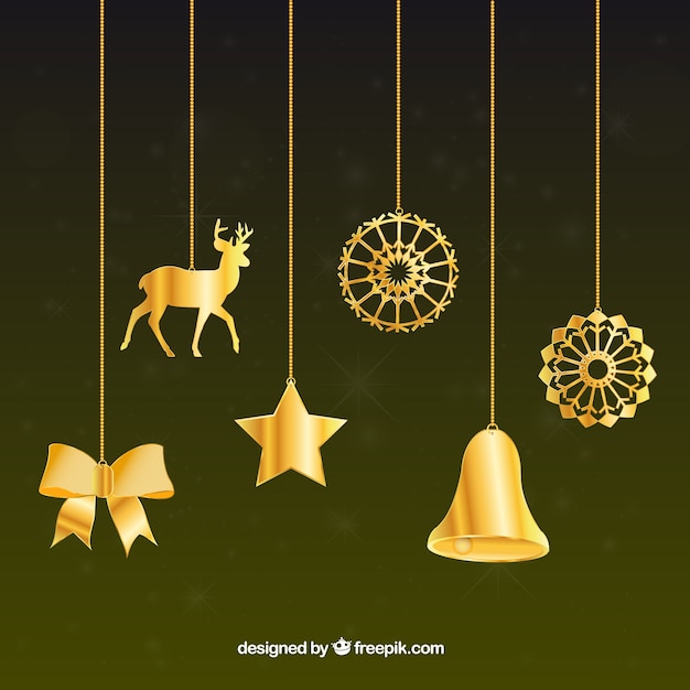 Free vector hanging golden christmas decoration