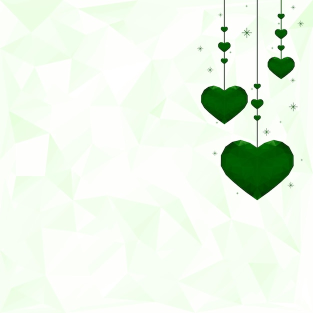 Hanging green hearts background vector prism pattern