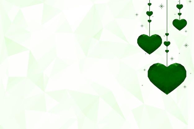 ぶら下がっている緑の心の背景ベクトルプリズムパターン