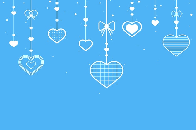 Hanging hearts blue background