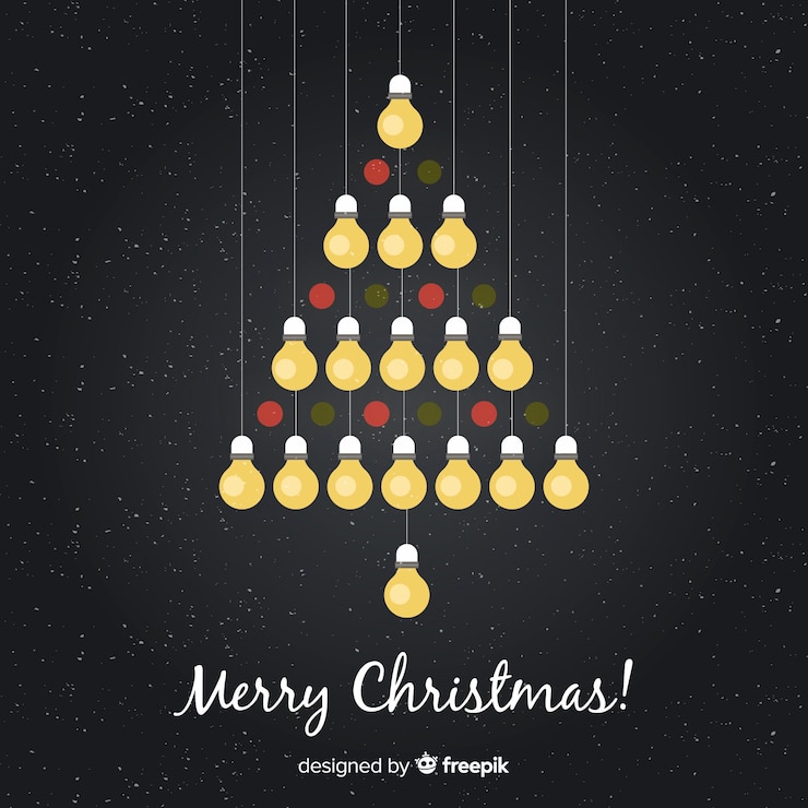 Free Vector hanging light bulb christmas tree background