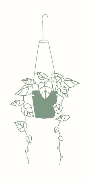 Hanging plant psd houseplant doodle