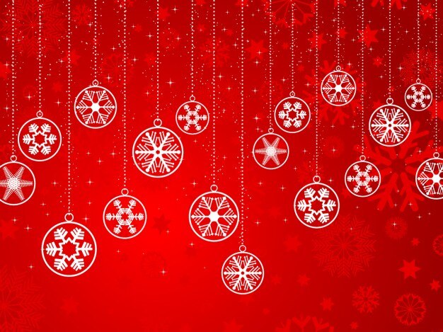 Free vector hanging white christmas baubles on red background