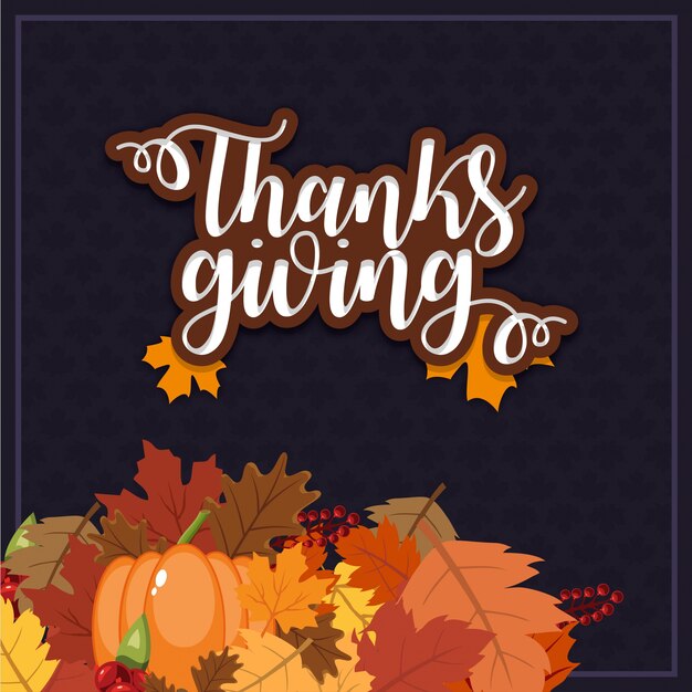 hanksgiving Poster card with pumpkins, leaves and berries