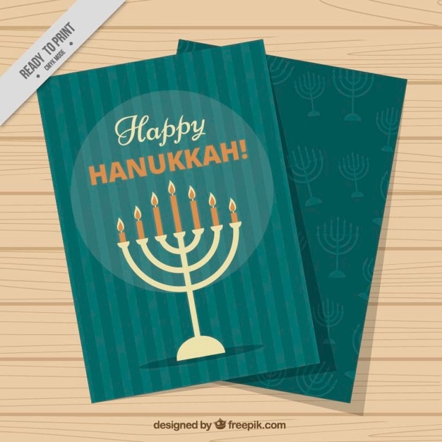 Hanukkah greeting card with candelabra and stripes