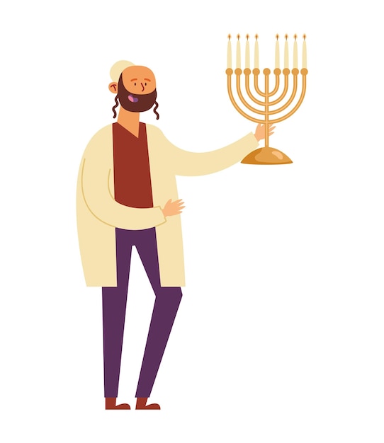 Uomo di hanukkah con menorah