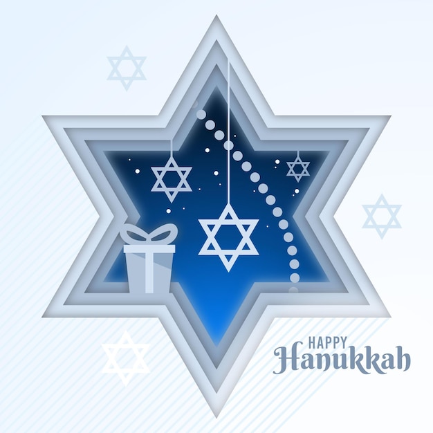 Vettore gratuito hanukkah in stile carta con simbolo religioso