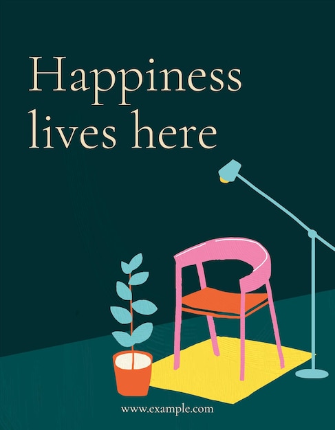 Free vector happiness lives here template vector for hand drawn interior flyer