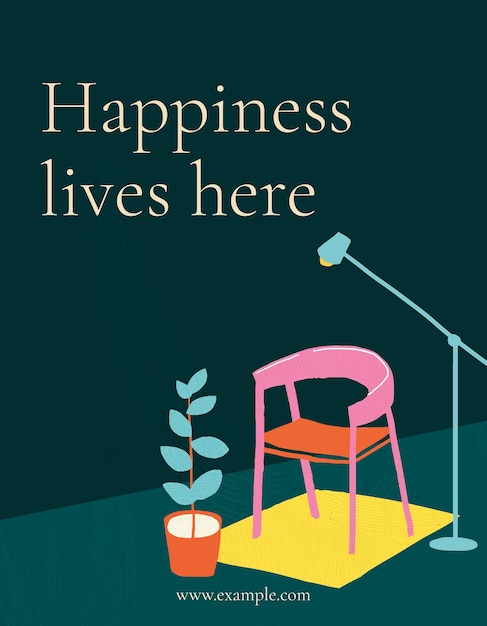 Happiness lives here template vector for hand drawn interior flyer