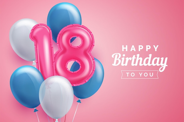 Free vector happy 18th birthday background with realistic balloons