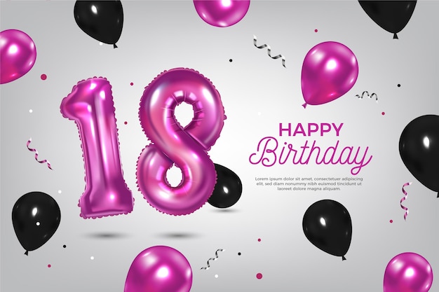 Happy 18th birthday background with realistic balloons