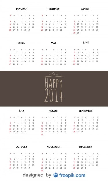 Free vector happy 2014 calendar