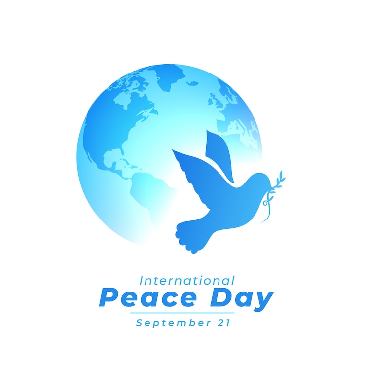 Free Vector happy 21th september template with flying dove silhouette design vector illustration