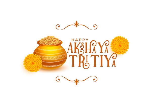 Felice akshaya tritiya sfondo con kalash e monete d'oro