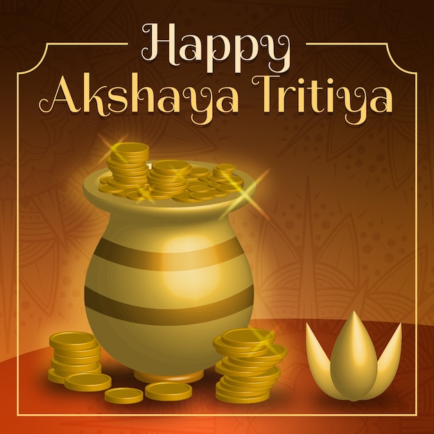 행복 akshaya tritiya 꽃병 및 동전