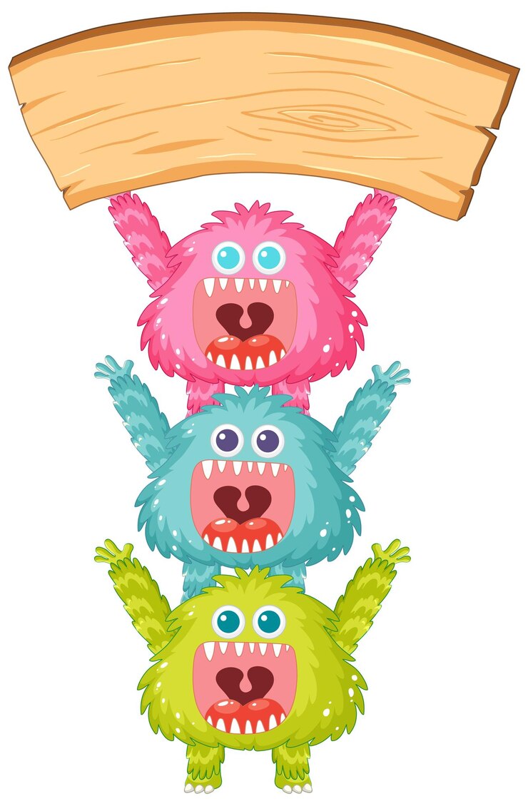 Free Vector happy alien monsters cartoon holding wooden board banner