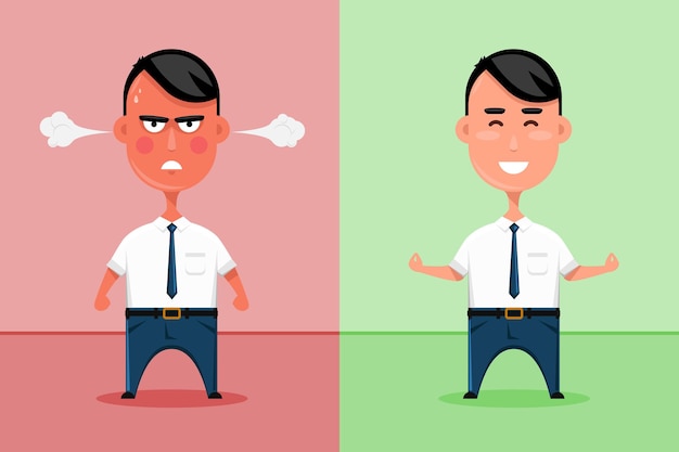 Free vector happy and angry office worker or sad and smiling business man  illustration.