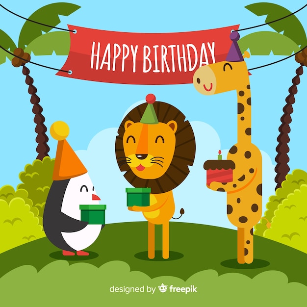 Free vector happy animals birthday background