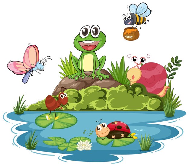 happy animals by the pond
