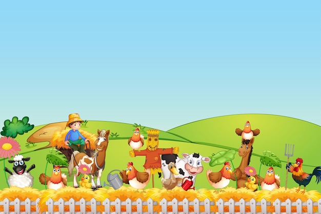 Free vector happy animals at farm