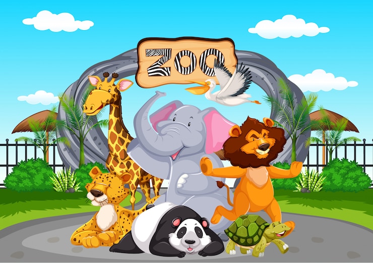 無料Vector 動物園で幸せな動物