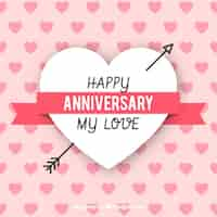 Free vector happy anniversary card with arrow heart in flat style