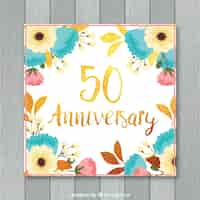 Free vector happy anniversary card with flowers in golden style