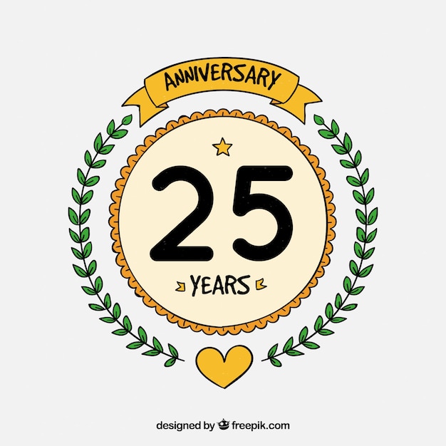 Free vector happy anniversary card with ornaments in handmade style