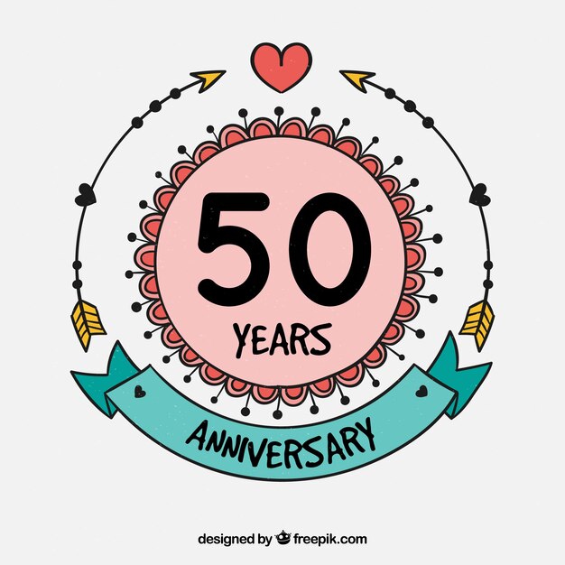 Free vector happy anniversary card with ornaments in handmade style