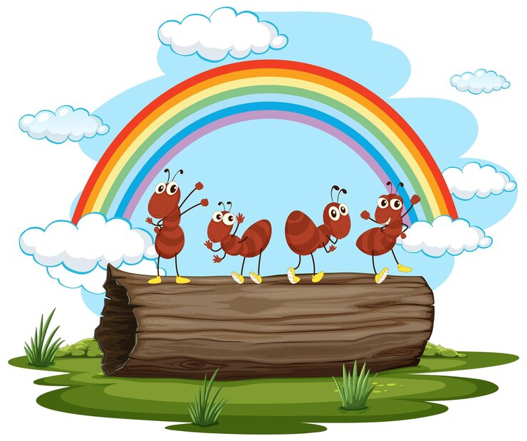 मुफ़्त वेक्टर happy ants under a rainbow