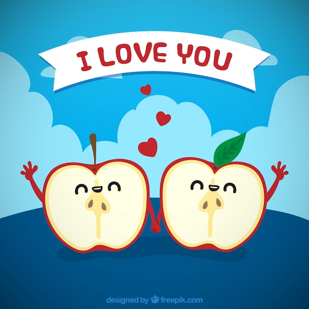 Free vector happy apple slices in love