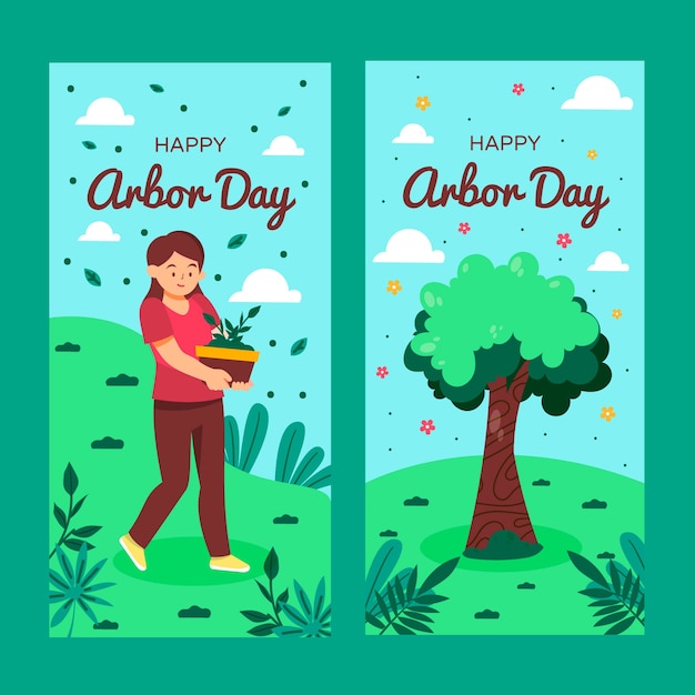 Free vector happy arbor day instagram stories set