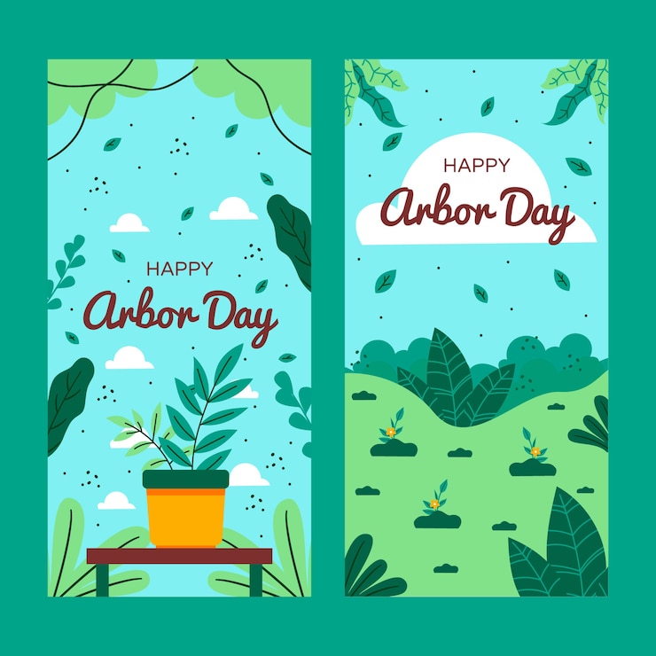 Free Vector happy arbor day instagram stories set